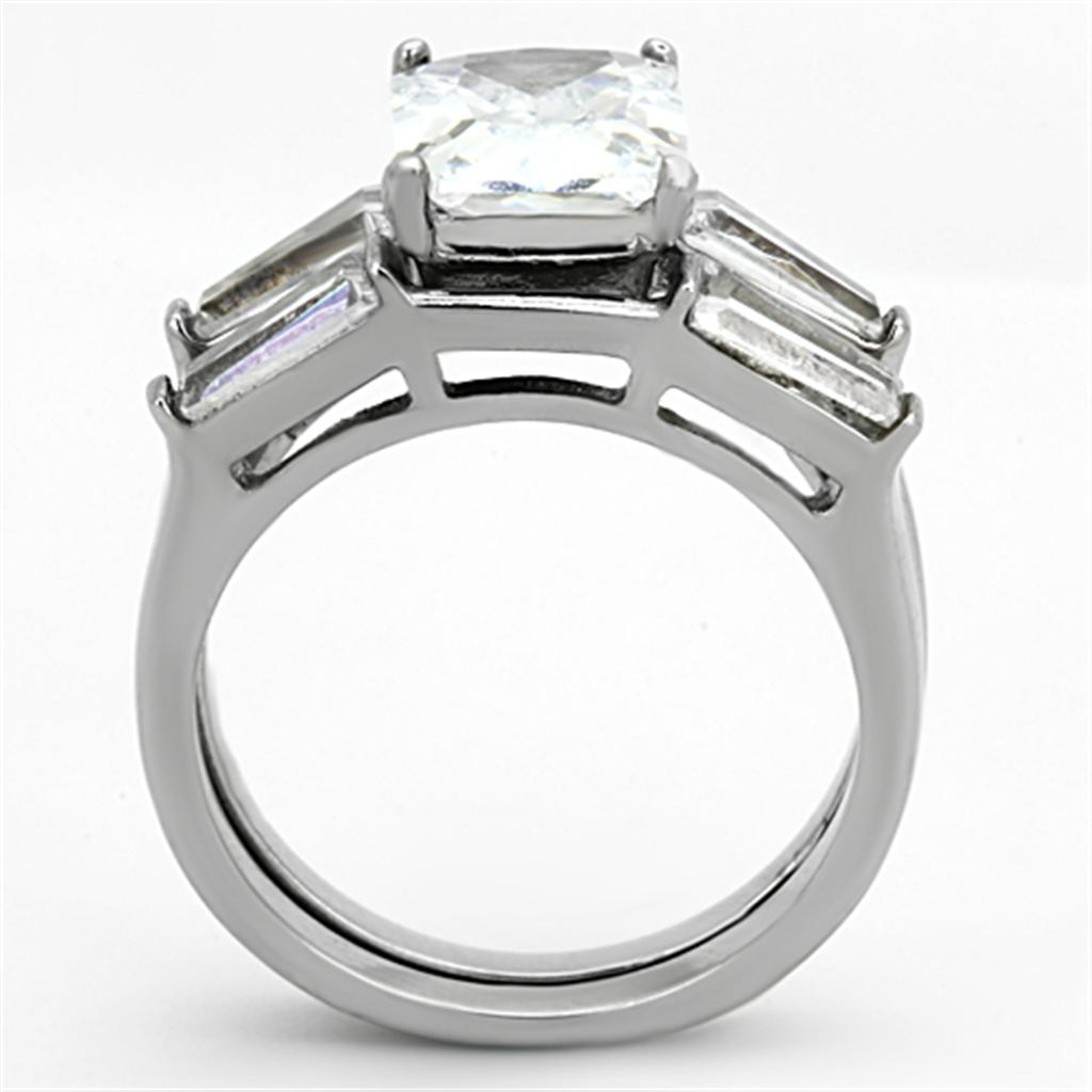 TK1229 - High polished (no plating) Stainless Steel Ring with AAA Grade CZ  in Clear-2