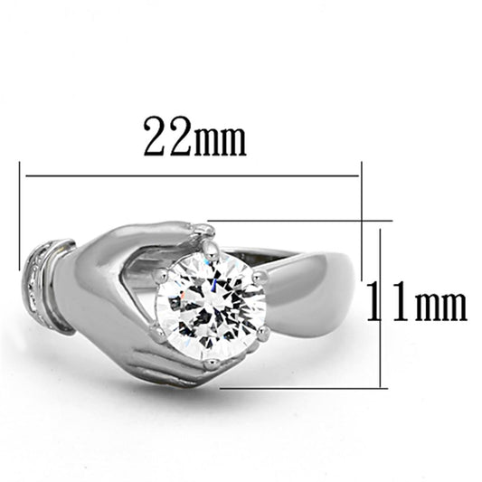 TK1230 - High polished (no plating) Stainless Steel Ring with AAA Grade CZ  in Clear-1
