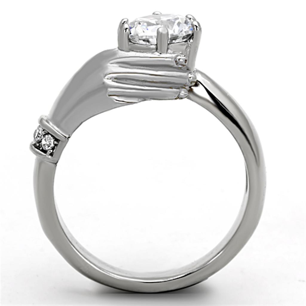 TK1230 - High polished (no plating) Stainless Steel Ring with AAA Grade CZ  in Clear-2