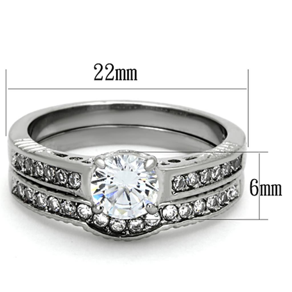 TK1231 - High polished (no plating) Stainless Steel Ring with AAA Grade CZ  in Clear-1