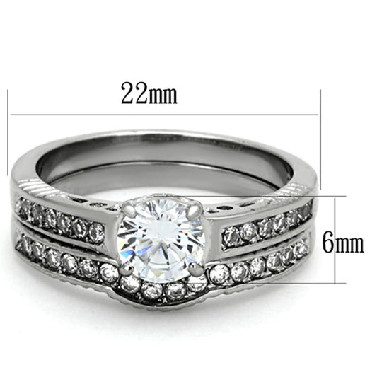 TK1231 - High polished (no plating) Stainless Steel Ring with AAA Grade CZ  in Clear-1