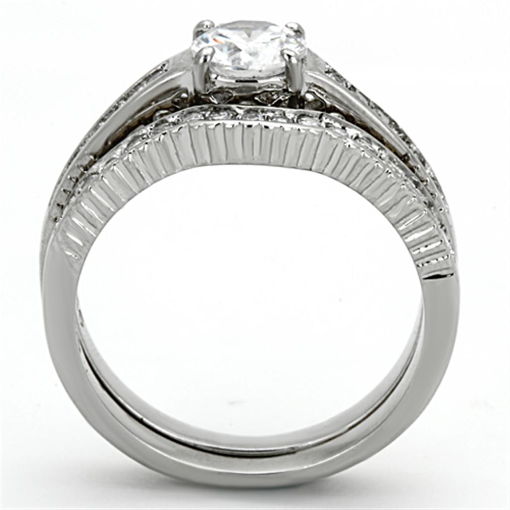 TK1231 - High polished (no plating) Stainless Steel Ring with AAA Grade CZ  in Clear-2