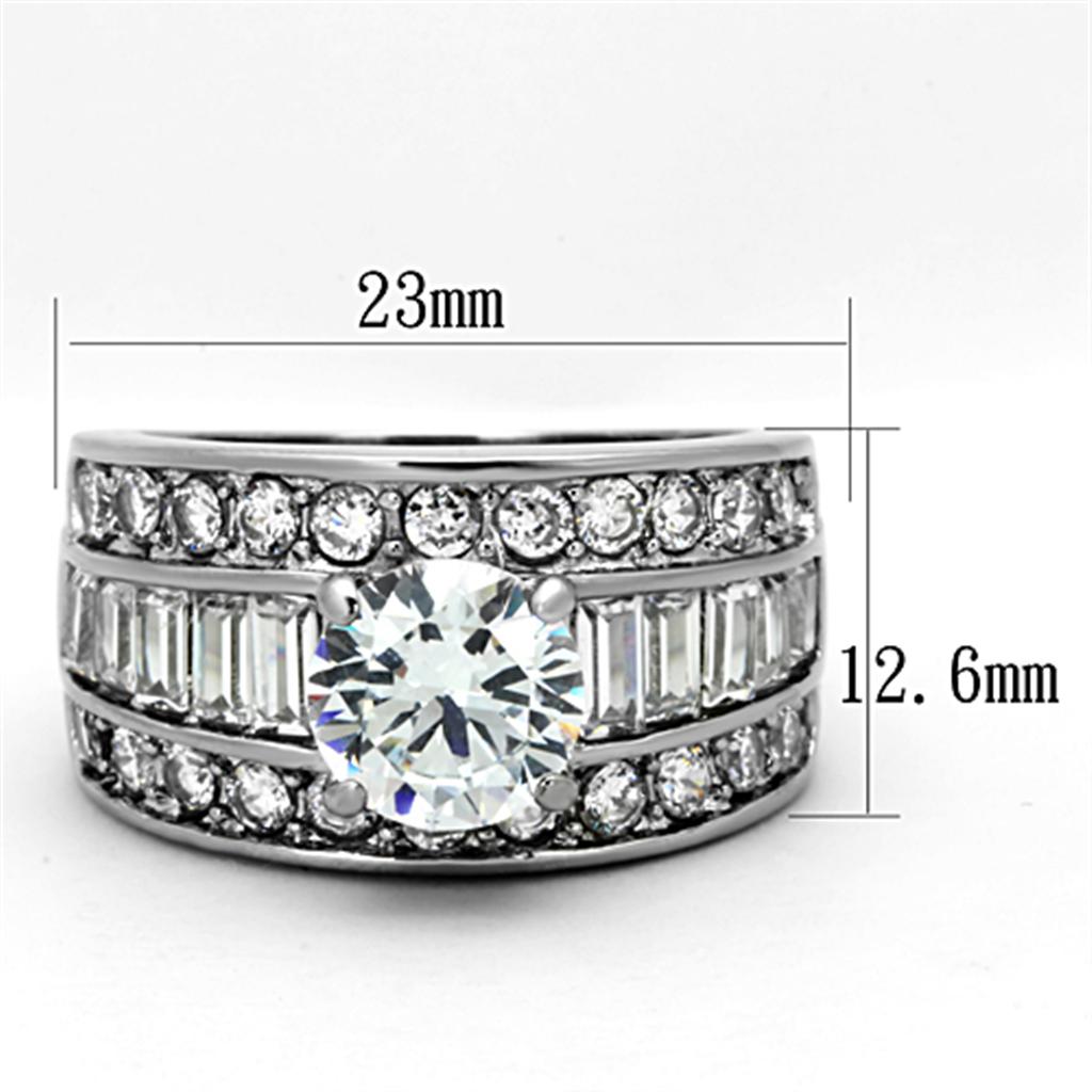 TK1232 - High polished (no plating) Stainless Steel Ring with AAA Grade CZ  in Clear-1