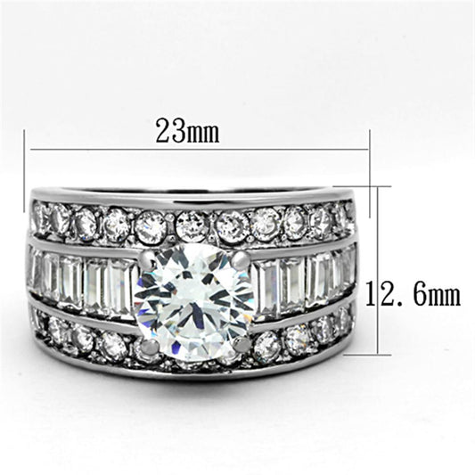 TK1232 - High polished (no plating) Stainless Steel Ring with AAA Grade CZ  in Clear-1