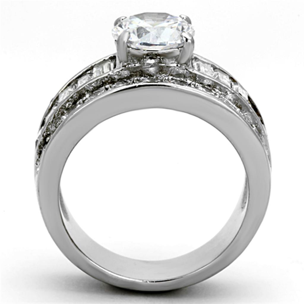 TK1232 - High polished (no plating) Stainless Steel Ring with AAA Grade CZ  in Clear-2