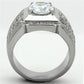 TK1233 - High polished (no plating) Stainless Steel Ring with AAA Grade CZ  in Clear-2