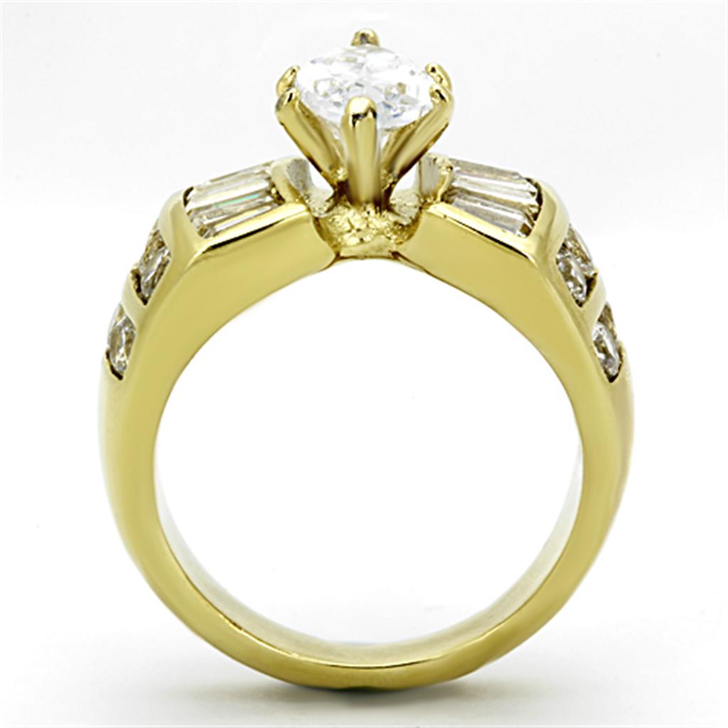 TK1235 - IP Gold(Ion Plating) Stainless Steel Ring with AAA Grade CZ  in Clear-2