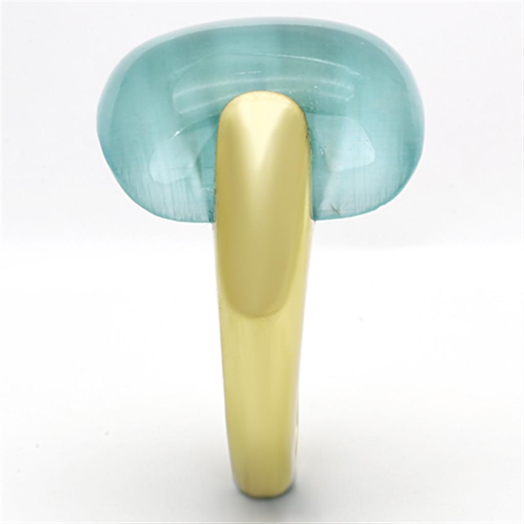 TK1237 - IP Gold(Ion Plating) Stainless Steel Ring with Synthetic Cat Eye in Sea Blue-3