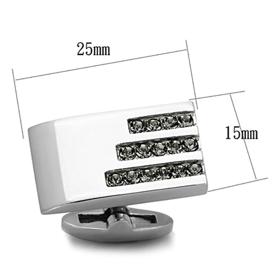 TK1241 - High polished (no plating) Stainless Steel Cufflink with Top Grade Crystal in Black Diamond-1