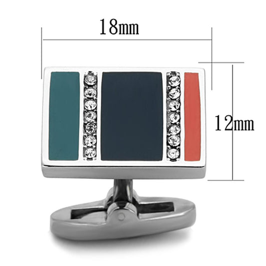 TK1245 - High polished (no plating) Stainless Steel Cufflink with Top Grade Crystal  in Clear-1