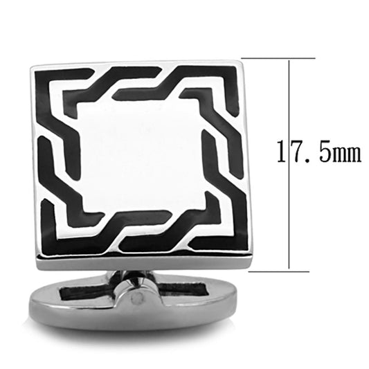 TK1248 - High polished (no plating) Stainless Steel Cufflink with Epoxy  in Jet-1