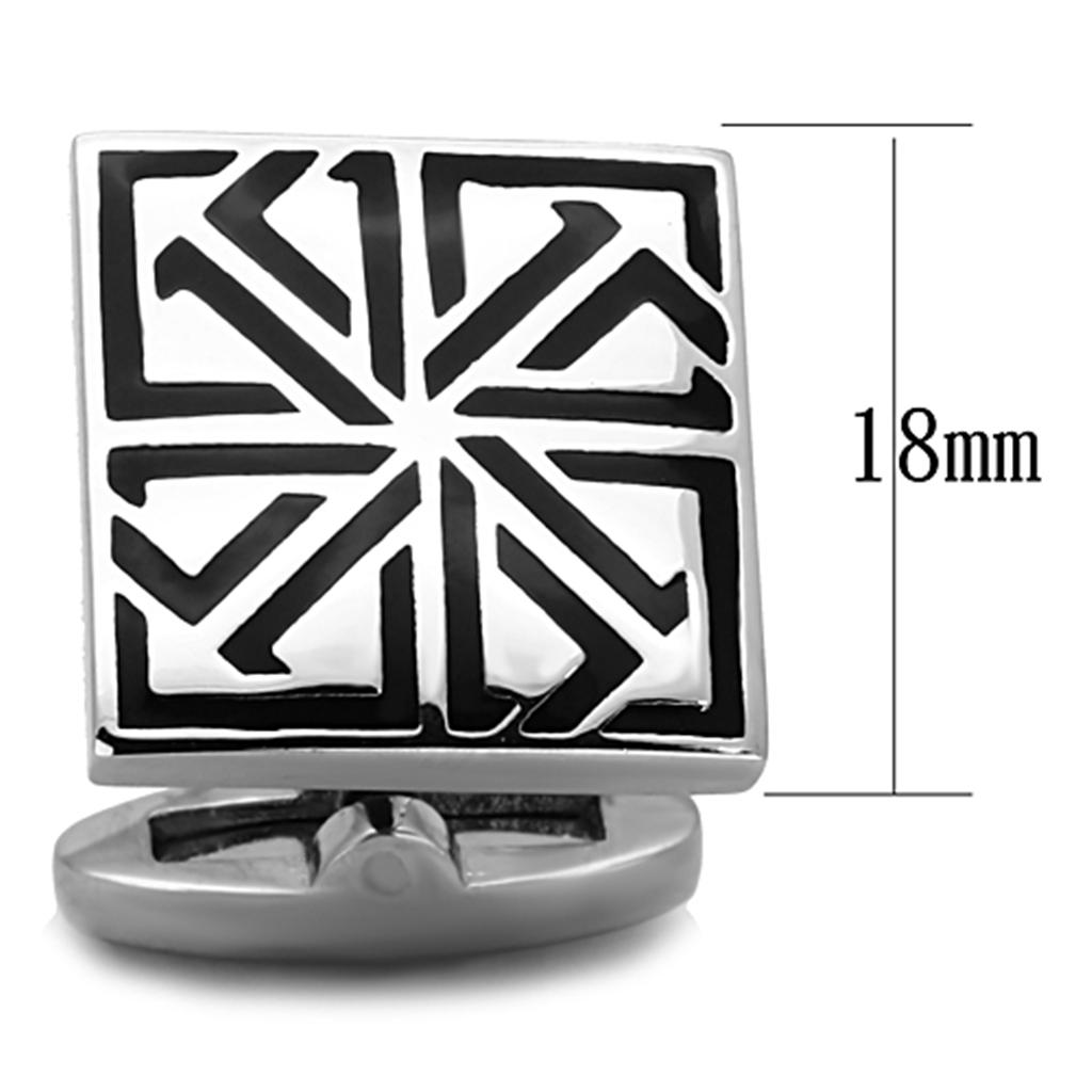 TK1253 - High polished (no plating) Stainless Steel Cufflink with Epoxy  in Jet-1