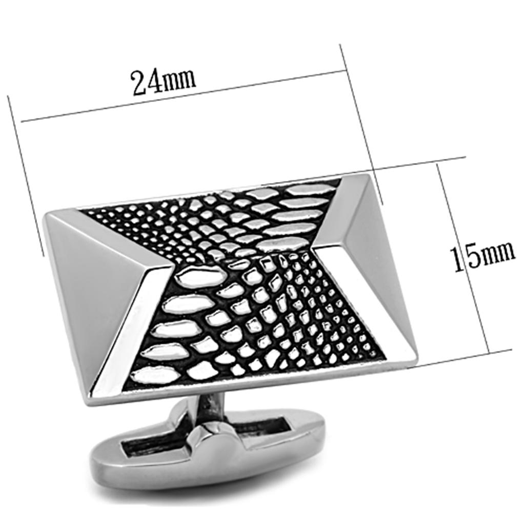 TK1259 - High polished (no plating) Stainless Steel Cufflink with Epoxy  in Jet-1