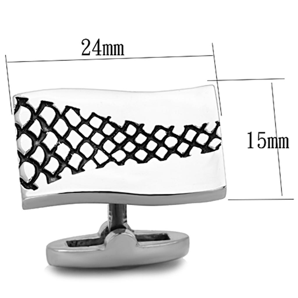 TK1260 - High polished (no plating) Stainless Steel Cufflink with Epoxy  in Jet-1