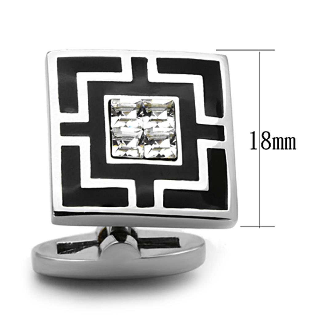 TK1267 - High polished (no plating) Stainless Steel Cufflink with Top Grade Crystal  in Clear-1