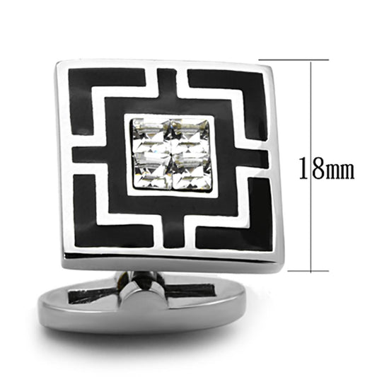 TK1267 - High polished (no plating) Stainless Steel Cufflink with Top Grade Crystal  in Clear-1
