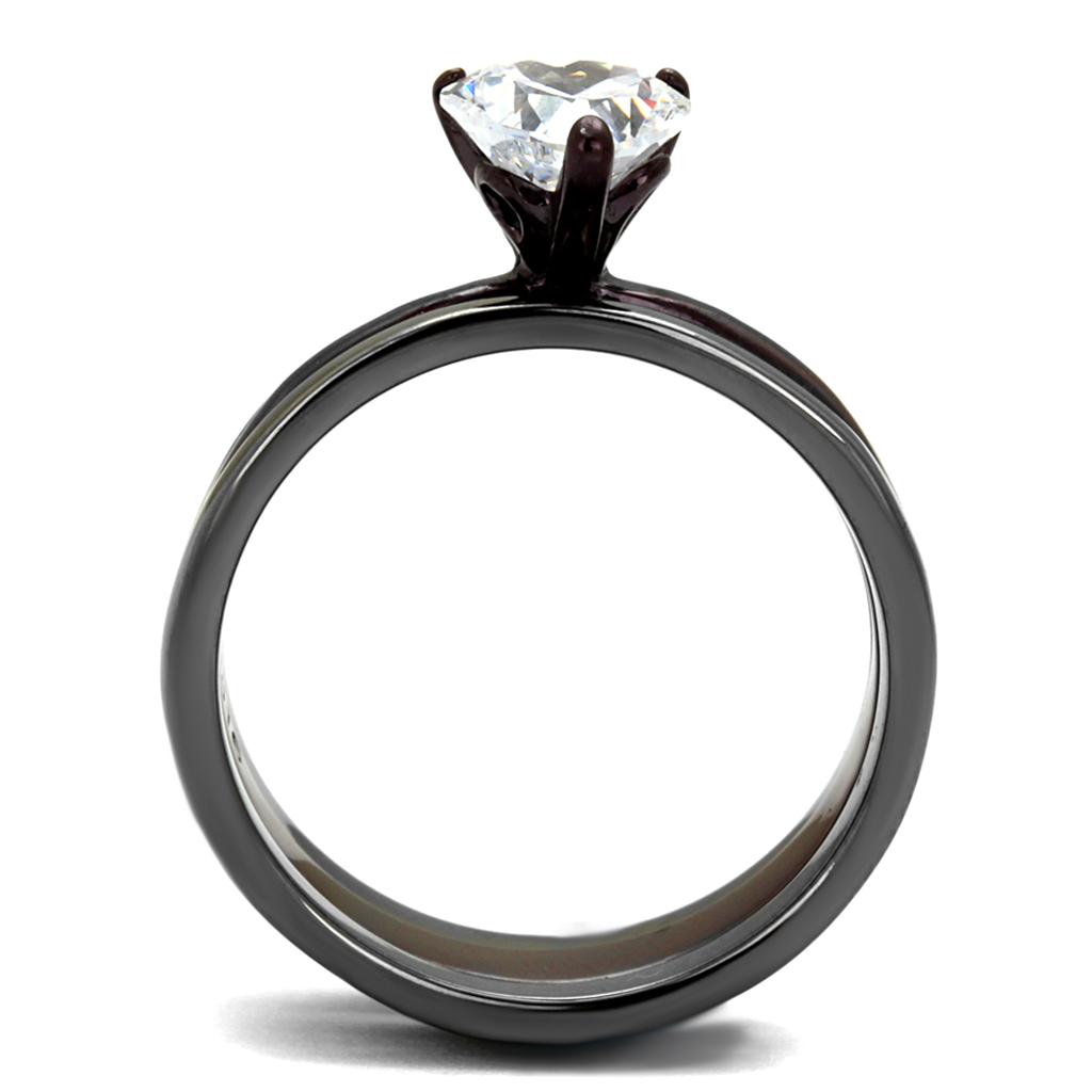 TK1274DC - IP Light Black (IP Gun) & IP Dark Brown (IP coffee) Stainless Steel Ring with AAA Grade CZ  in Clear-2