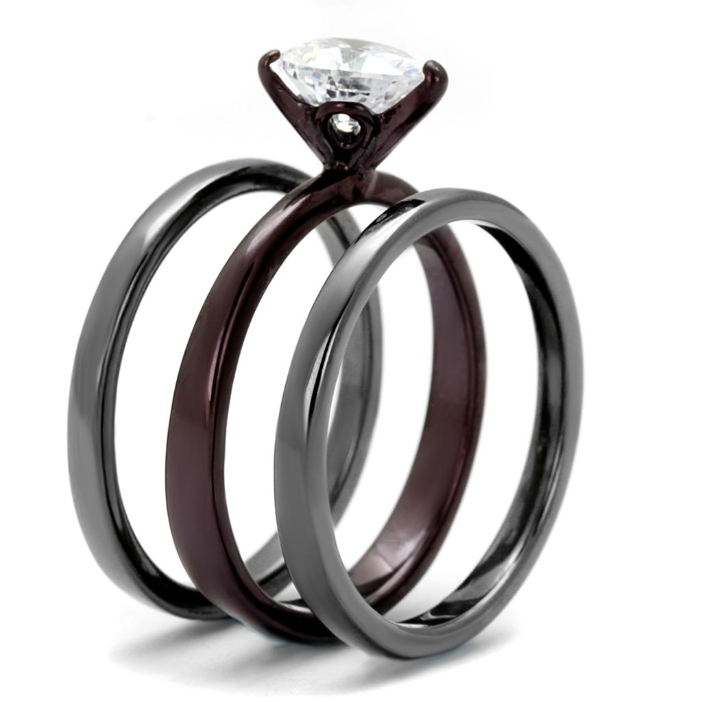 TK1274DC - IP Light Black (IP Gun) & IP Dark Brown (IP coffee) Stainless Steel Ring with AAA Grade CZ  in Clear-3