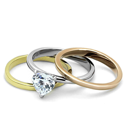 TK1274 - Three Tone (IP Gold & IP Rose Gold & High Polished) Stainless Steel Ring with AAA Grade CZ  in Clear-1