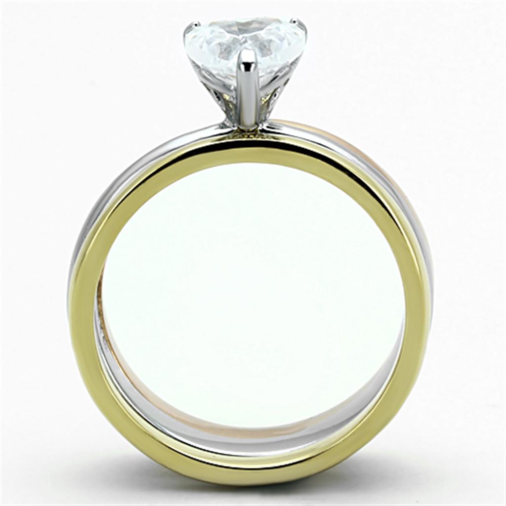 TK1274 - Three Tone (IP Gold & IP Rose Gold & High Polished) Stainless Steel Ring with AAA Grade CZ  in Clear-2