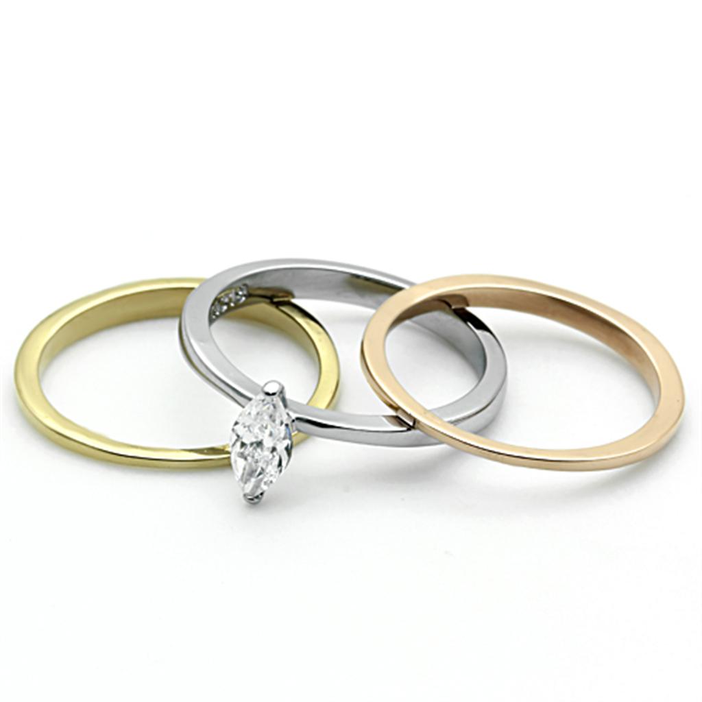 TK1276 - Three Tone (IP Gold & IP Rose Gold & High Polished) Stainless Steel Ring with AAA Grade CZ  in Clear-1