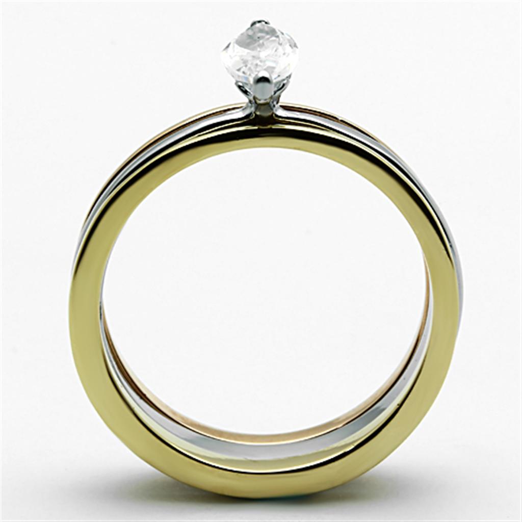 TK1276 - Three Tone (IP Gold & IP Rose Gold & High Polished) Stainless Steel Ring with AAA Grade CZ  in Clear-2