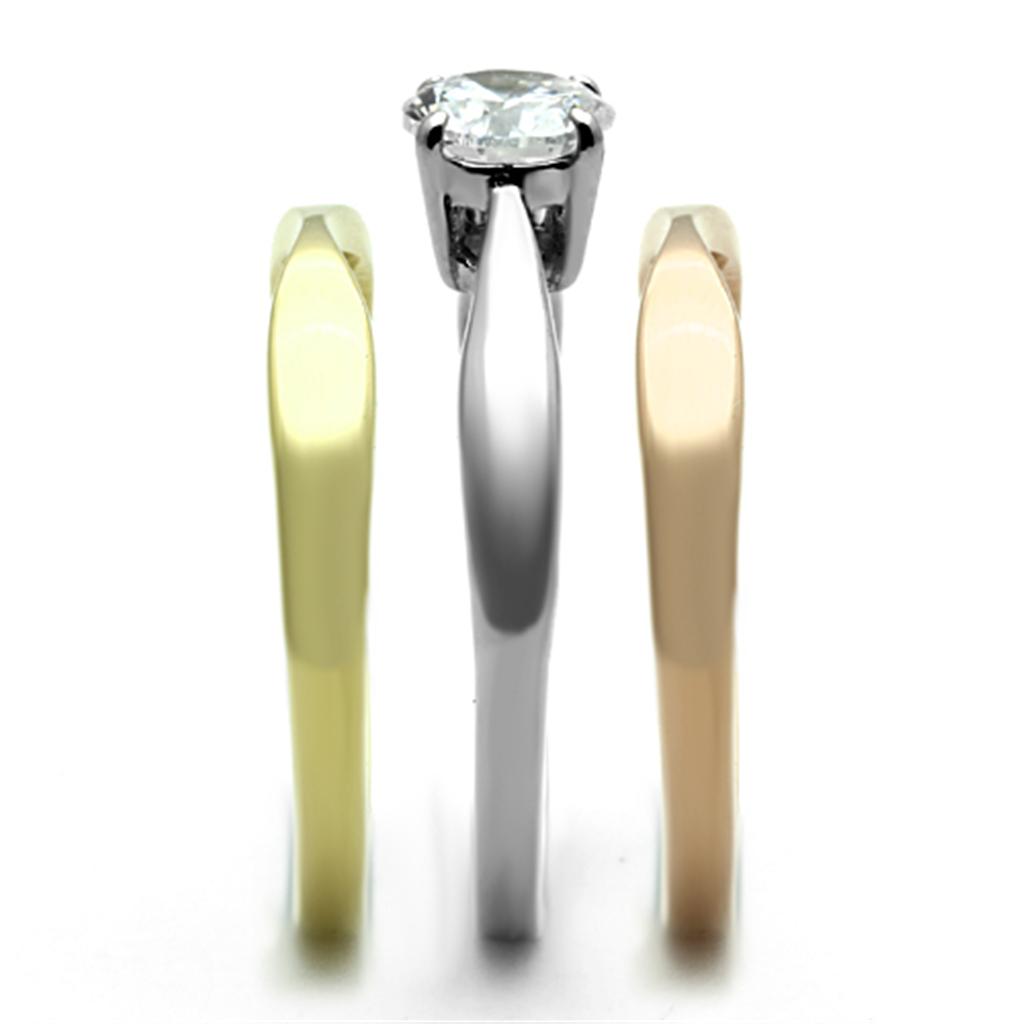 TK1278 - Three Tone (IP Gold & IP Rose Gold & High Polished) Stainless Steel Ring with AAA Grade CZ  in Clear-3