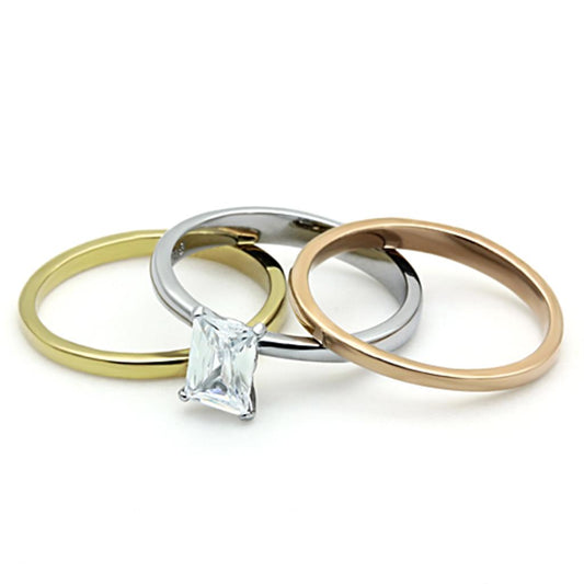 TK1279 - Three Tone (IP Gold & IP Rose Gold & High Polished) Stainless Steel Ring with AAA Grade CZ  in Clear-1