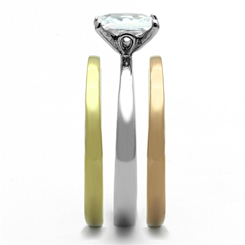 TK1279 - Three Tone (IP Gold & IP Rose Gold & High Polished) Stainless Steel Ring with AAA Grade CZ  in Clear-3