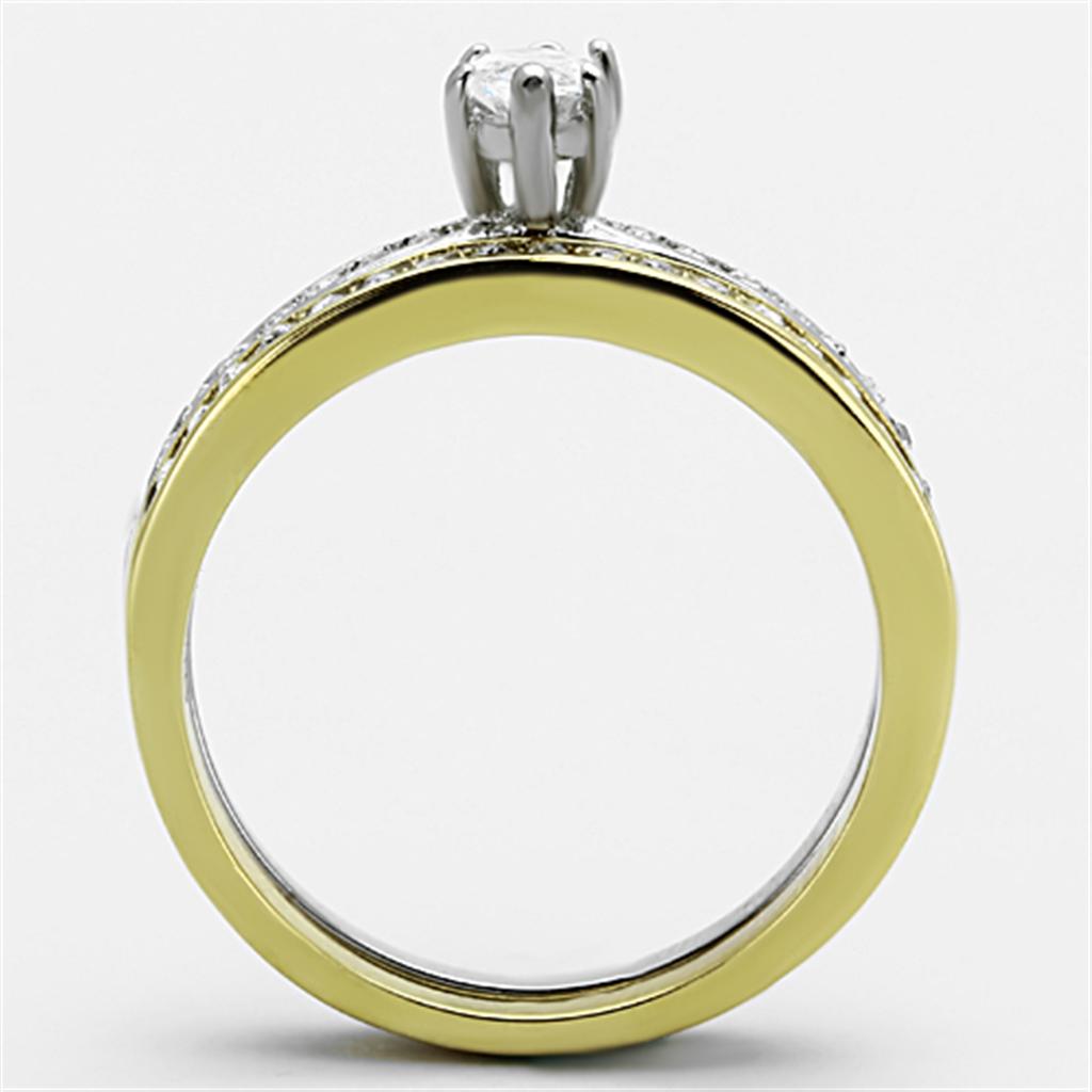 TK1282 - Two-Tone IP Gold (Ion Plating) Stainless Steel Ring with AAA Grade CZ  in Clear-2