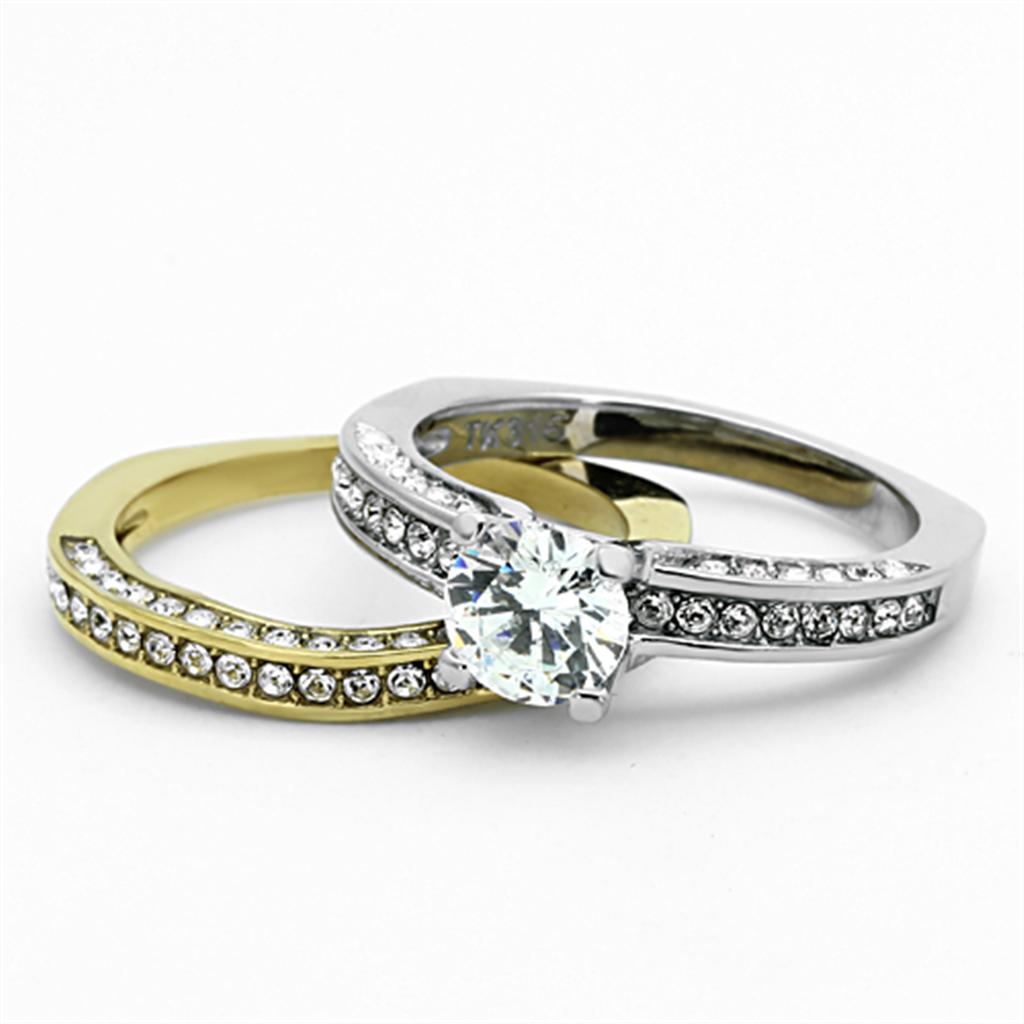 TK1284 - Two-Tone IP Gold (Ion Plating) Stainless Steel Ring with AAA Grade CZ  in Clear-1