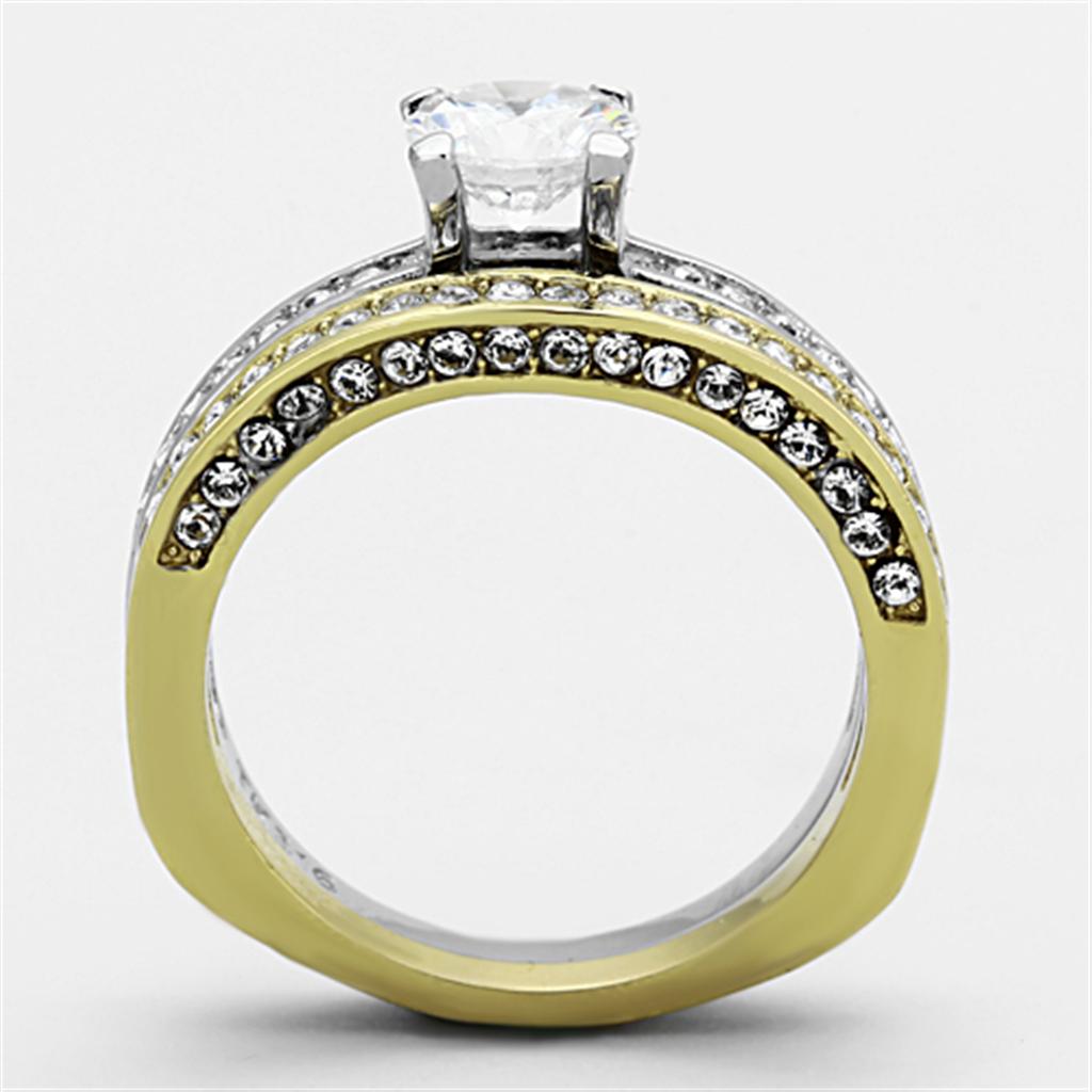 TK1284 - Two-Tone IP Gold (Ion Plating) Stainless Steel Ring with AAA Grade CZ  in Clear-2