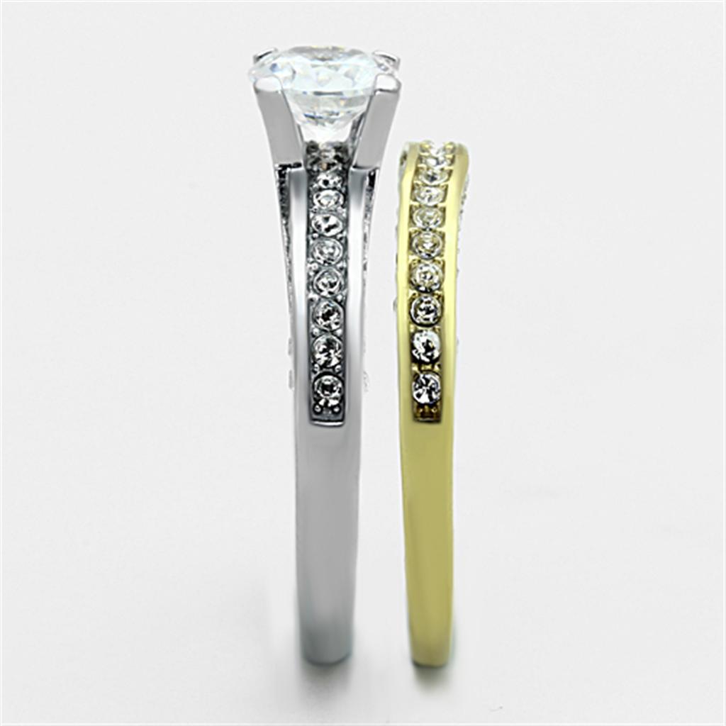 TK1284 - Two-Tone IP Gold (Ion Plating) Stainless Steel Ring with AAA Grade CZ  in Clear-3