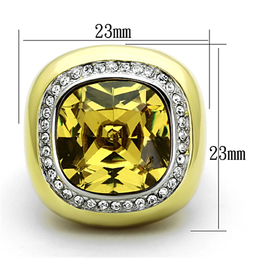 TK1285 - Two-Tone IP Gold (Ion Plating) Stainless Steel Ring with Synthetic Synthetic Glass in Topaz-1