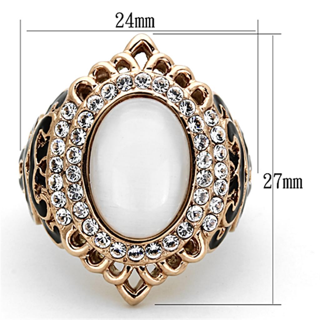 TK1286 - IP Rose Gold(Ion Plating) Stainless Steel Ring with Synthetic Cat Eye in White-1