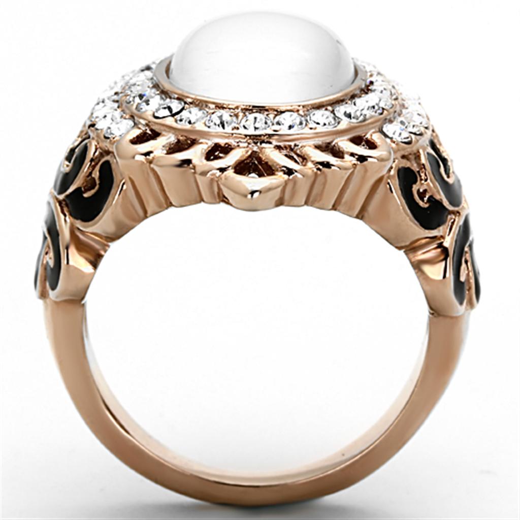 TK1286 - IP Rose Gold(Ion Plating) Stainless Steel Ring with Synthetic Cat Eye in White-2