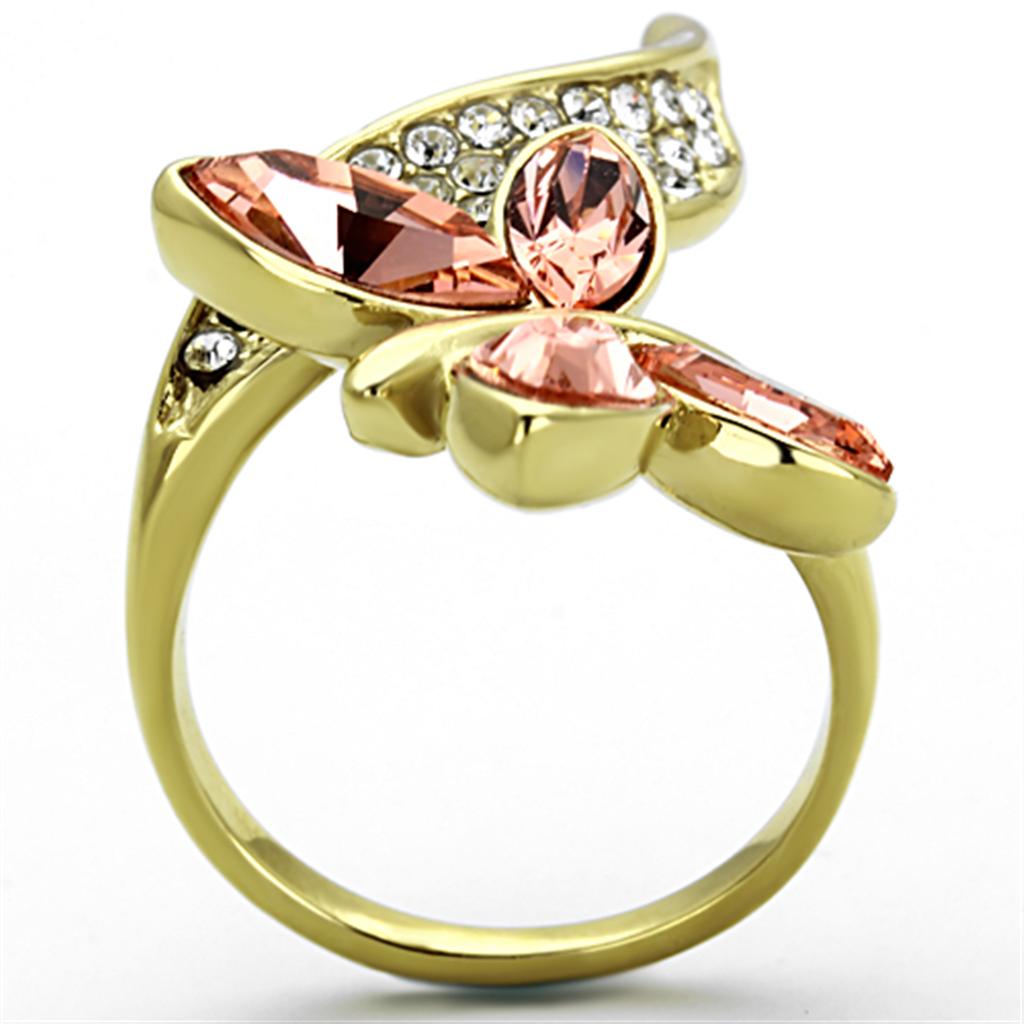 TK1288 - IP Gold(Ion Plating) Stainless Steel Ring with Top Grade Crystal  in Light Peach-2