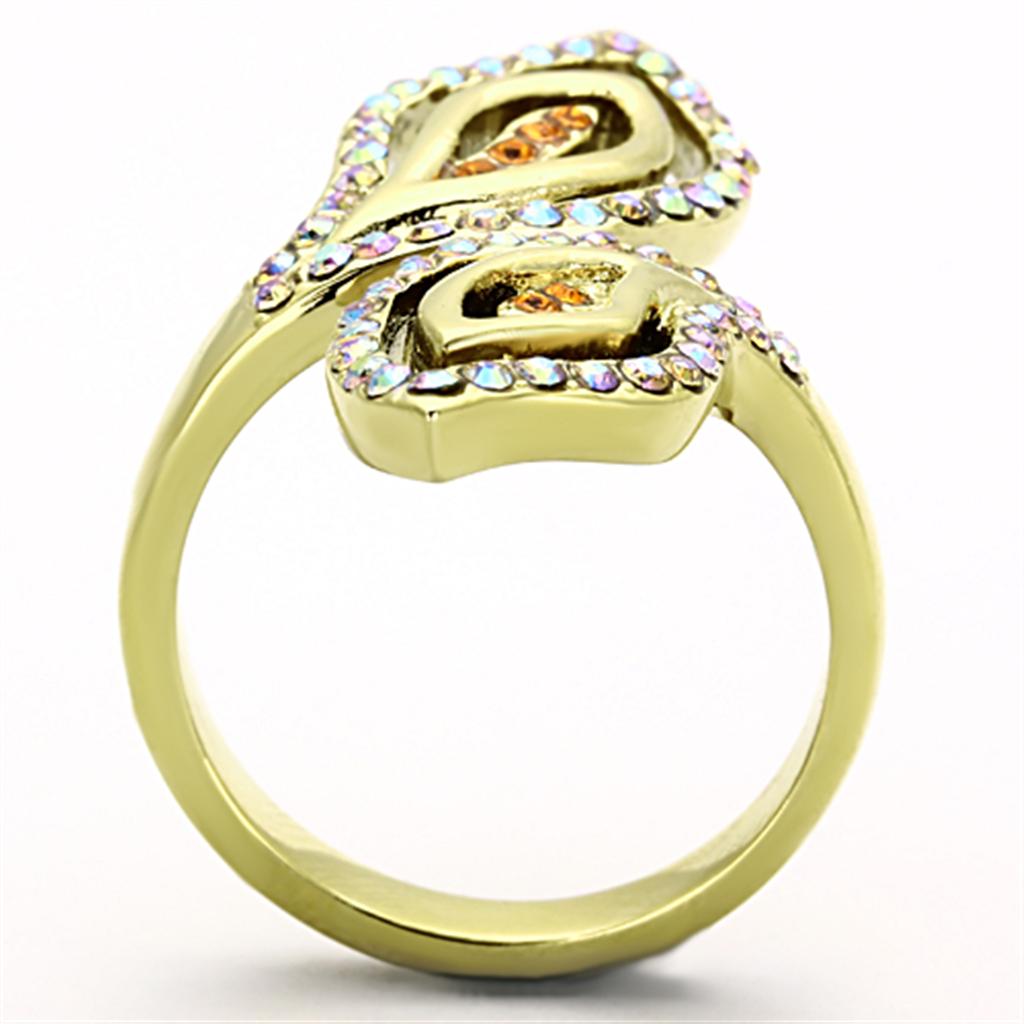 TK1289 - IP Gold(Ion Plating) Stainless Steel Ring with Top Grade Crystal  in Multi Color-2