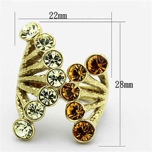 TK1291 - IP Gold(Ion Plating) Stainless Steel Ring with Top Grade Crystal  in Multi Color-1