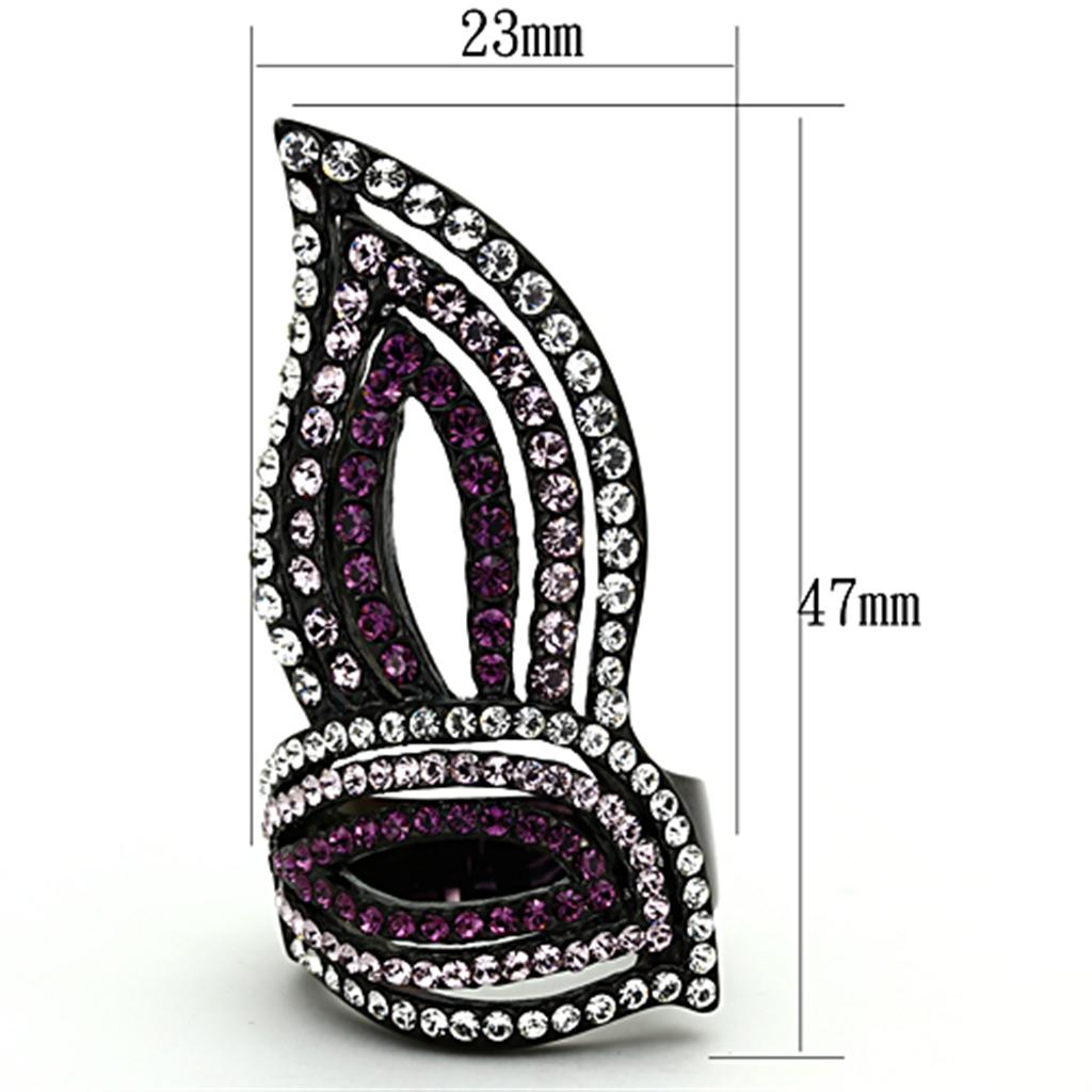 TK1293 - IP Black(Ion Plating) Stainless Steel Ring with Top Grade Crystal  in Multi Color-1