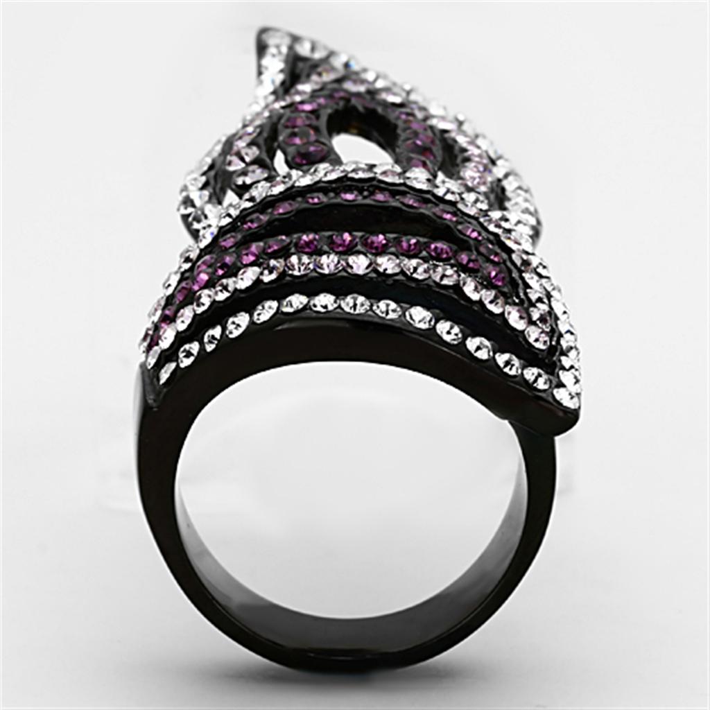TK1293 - IP Black(Ion Plating) Stainless Steel Ring with Top Grade Crystal  in Multi Color-2
