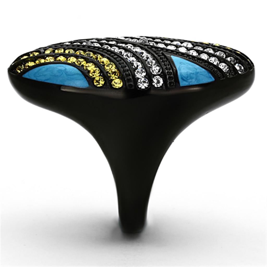 TK1294 - IP Black(Ion Plating) Stainless Steel Ring with Top Grade Crystal  in Citrine Yellow-3