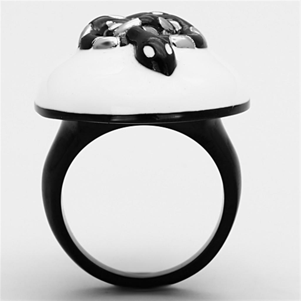 TK1295 - Two-Tone IP Black Stainless Steel Ring with Epoxy  in White-2