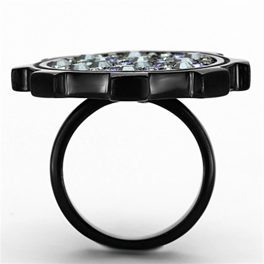 TK1296 - IP Black(Ion Plating) Stainless Steel Ring with Top Grade Crystal  in Multi Color-2