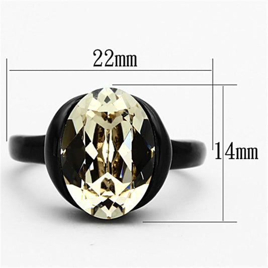 TK1298 - IP Black(Ion Plating) Stainless Steel Ring with Top Grade Crystal  in Light Smoked-1
