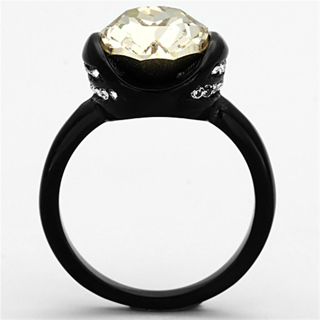 TK1298 - IP Black(Ion Plating) Stainless Steel Ring with Top Grade Crystal  in Light Smoked-2
