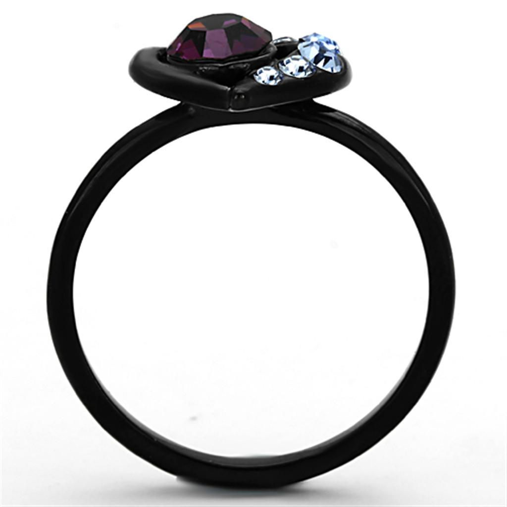 TK1300 - IP Black(Ion Plating) Stainless Steel Ring with Top Grade Crystal  in Amethyst-2