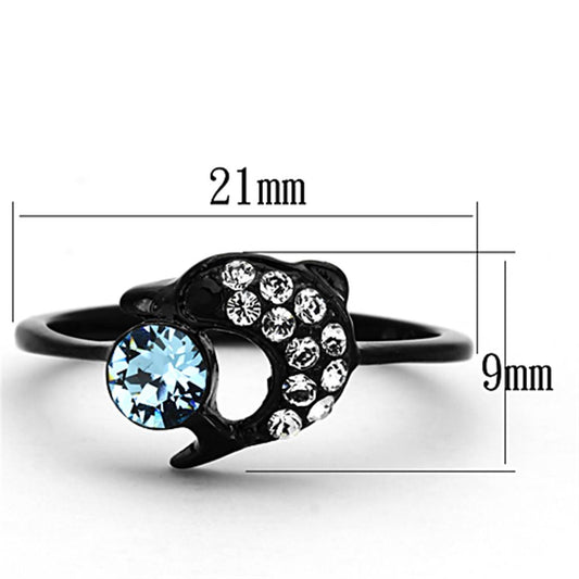 TK1302 - IP Black(Ion Plating) Stainless Steel Ring with Top Grade Crystal  in Sea Blue-1