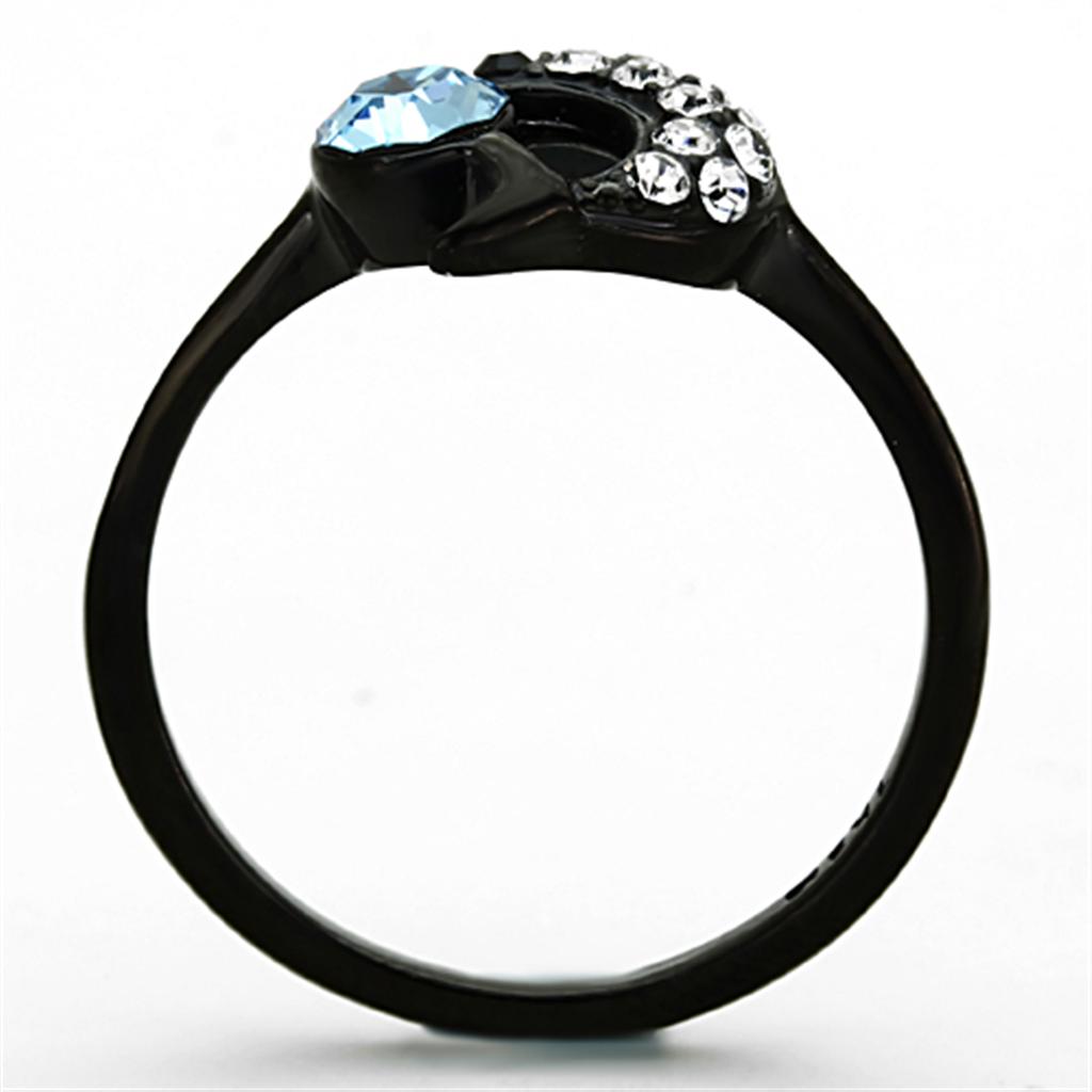 TK1302 - IP Black(Ion Plating) Stainless Steel Ring with Top Grade Crystal  in Sea Blue-2