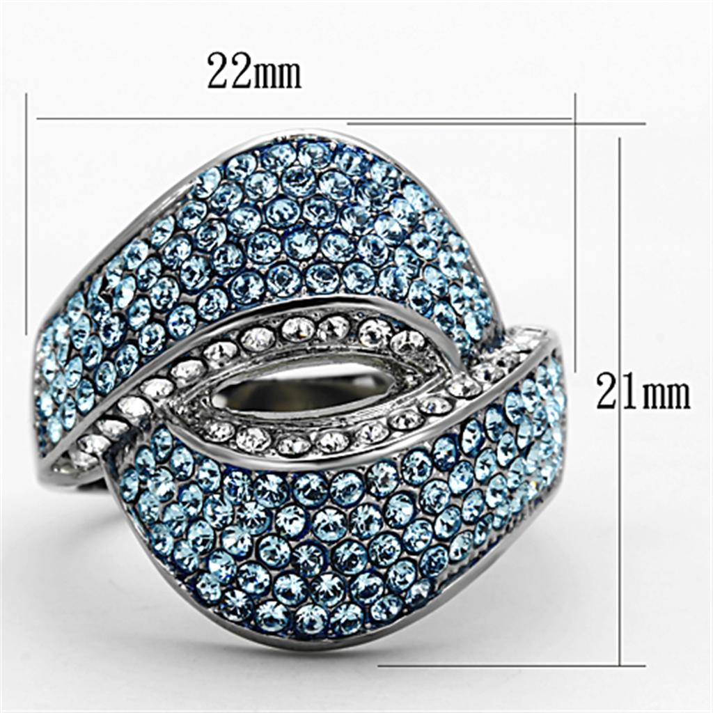 TK1303 - High polished (no plating) Stainless Steel Ring with Top Grade Crystal  in Sea Blue-1